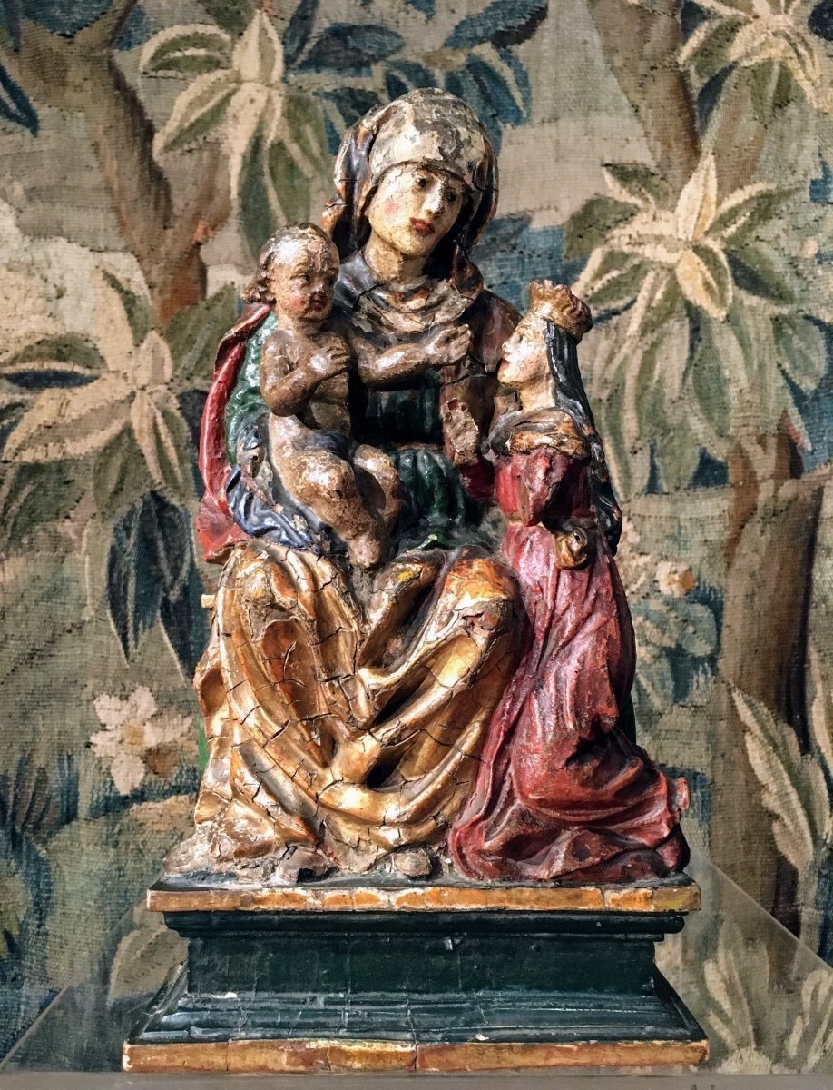 Saint Anne Trinitarian In Polychromed Wood 16th Century