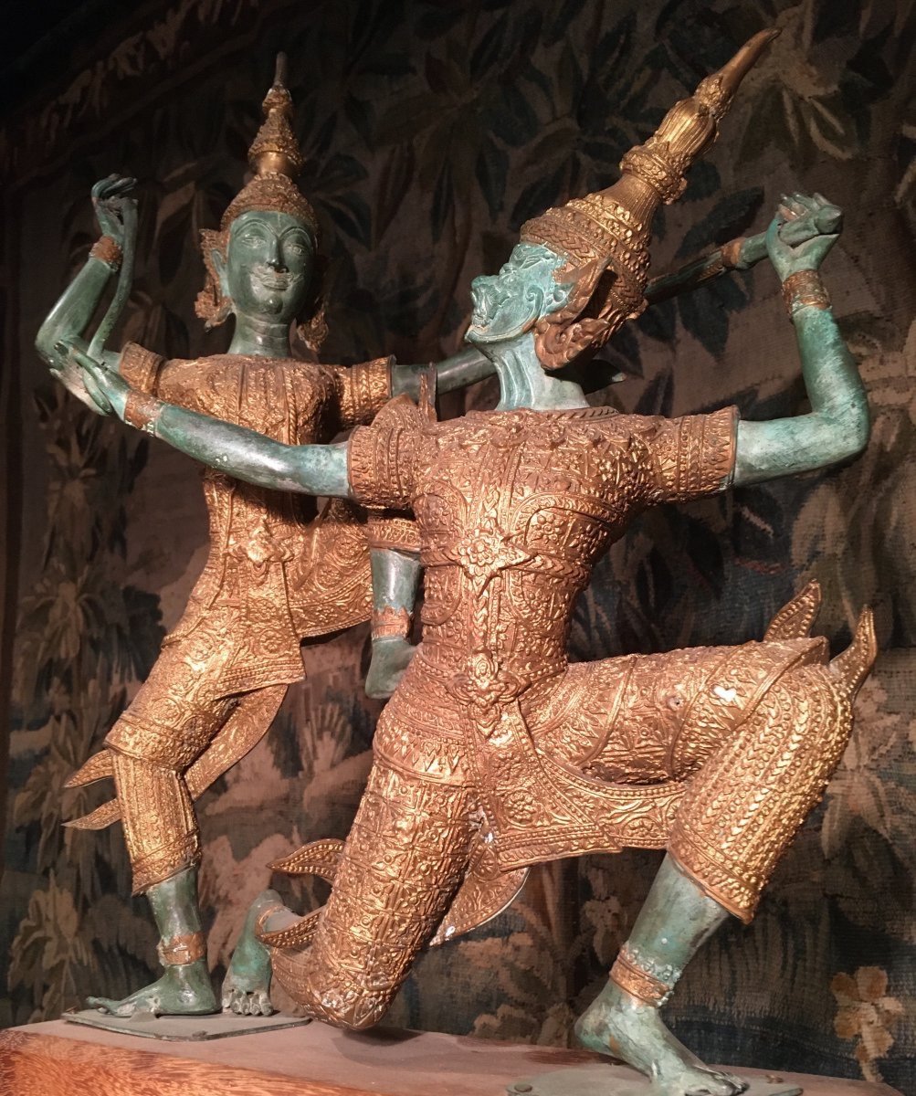 Green Patinated Gilt Bronze Sculpture. Height: 53 Cm.-photo-3