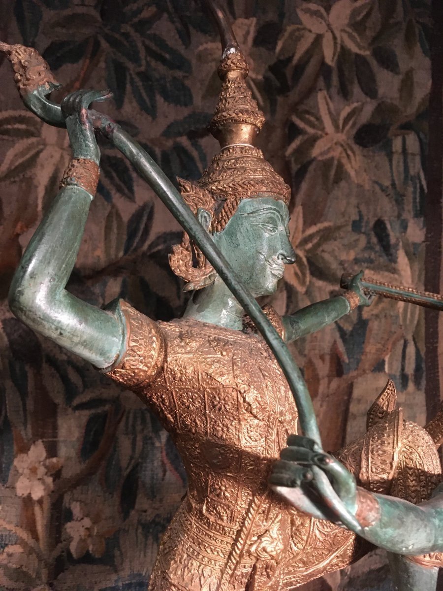 Green Patinated Gilt Bronze Sculpture. Height: 53 Cm.-photo-5