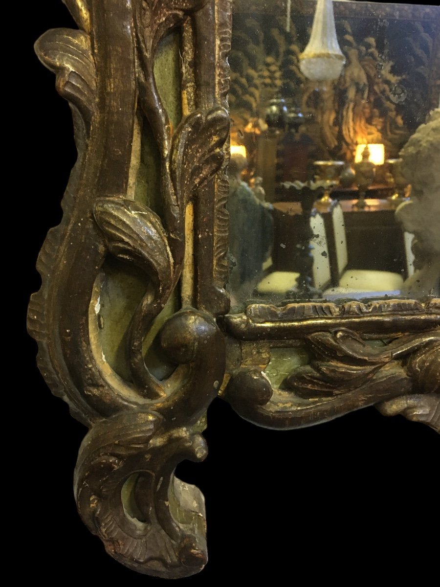 Miroir De Mariage En Bois Doré Du XVIIIe Siècle 118x67 Cm-photo-3