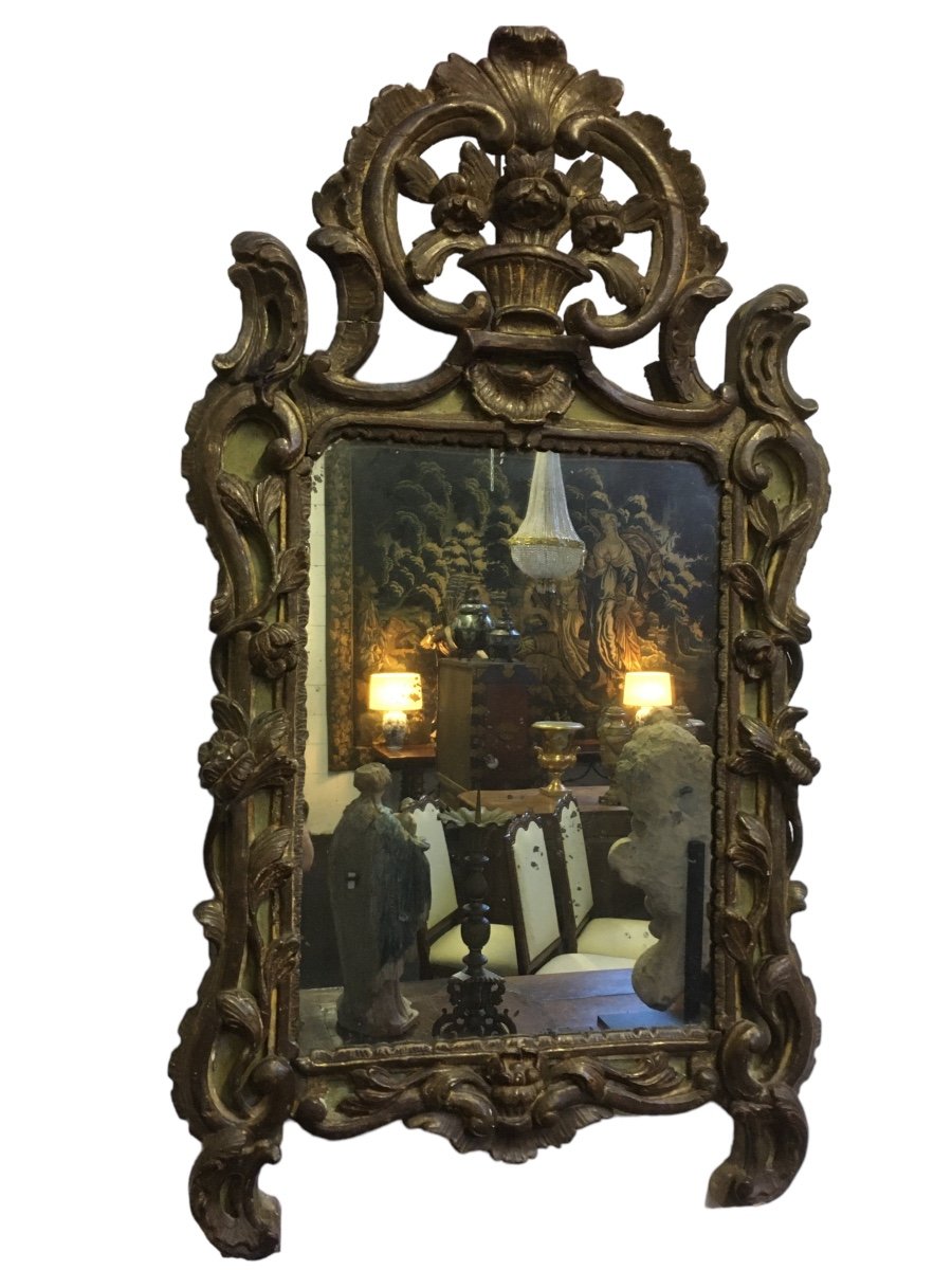 Miroir De Mariage En Bois Doré Du XVIIIe Siècle 118x67 Cm-photo-8