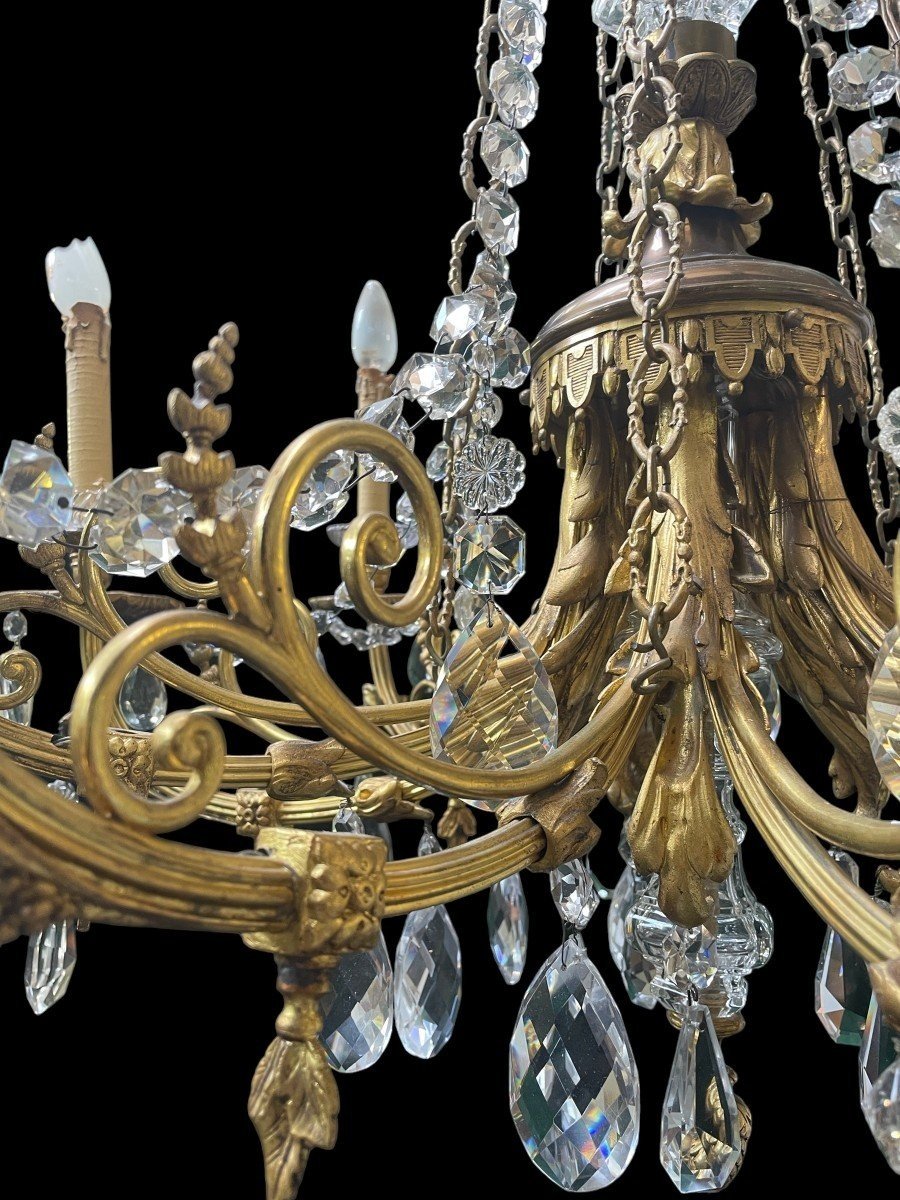 Beautiful Lxvi Style Chandelier In Bronze/crystal Late 19thc.-photo-4
