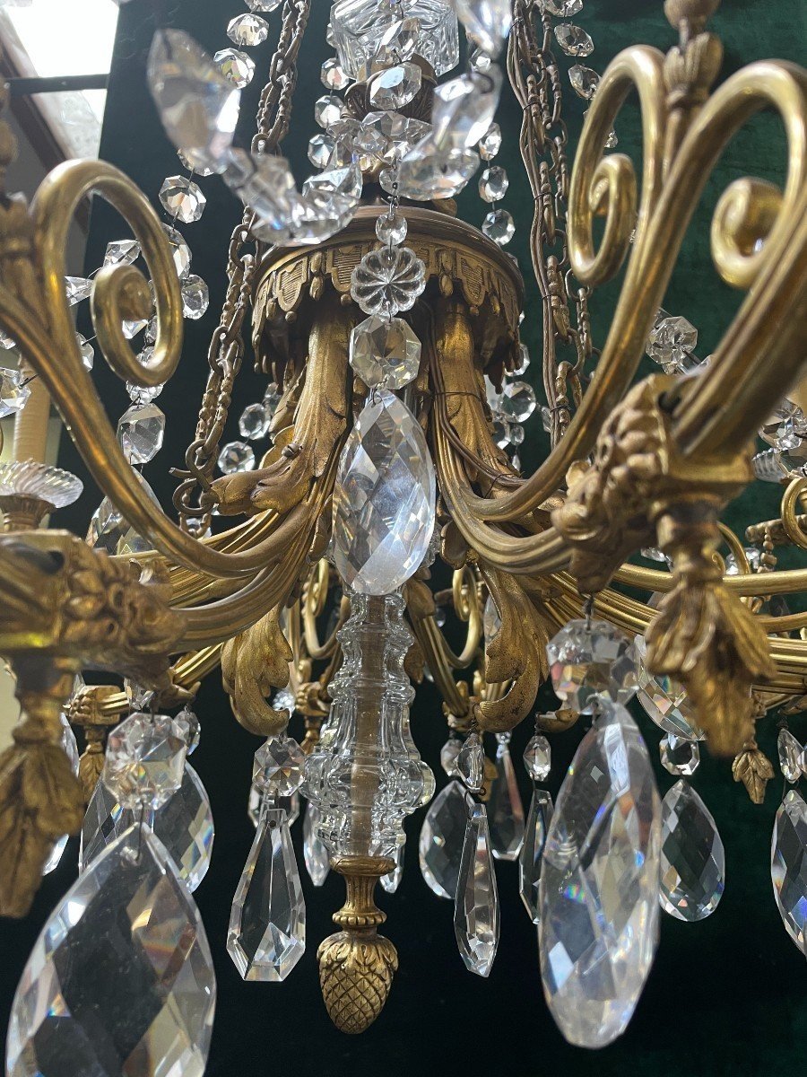 Beautiful Lxvi Style Chandelier In Bronze/crystal Late 19thc.-photo-2