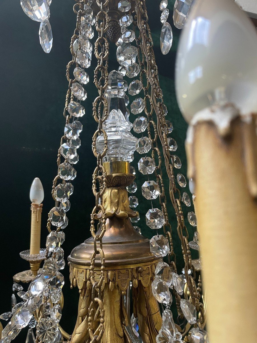 Beautiful Lxvi Style Chandelier In Bronze/crystal Late 19thc.-photo-4