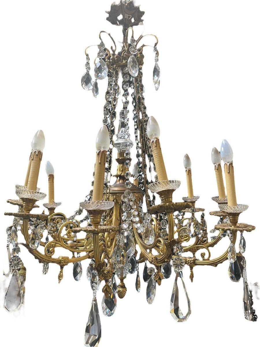 Beautiful Lxvi Style Chandelier In Bronze/crystal Late 19thc.-photo-5