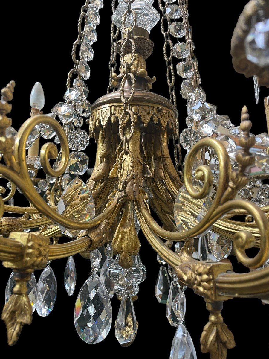 Beautiful Lxvi Style Chandelier In Bronze/crystal Late 19thc.-photo-6