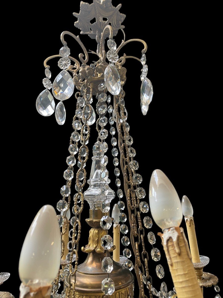 Beautiful Lxvi Style Chandelier In Bronze/crystal Late 19thc.-photo-7
