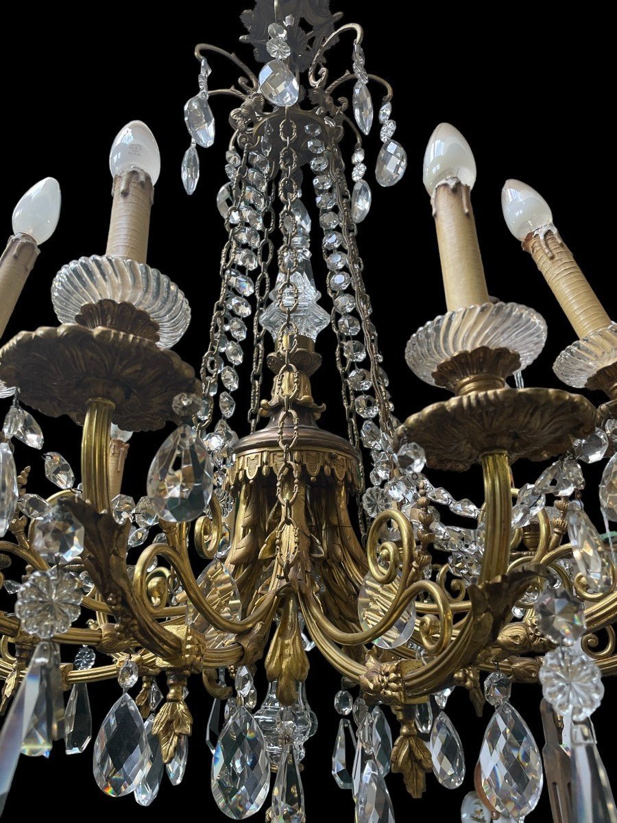 Beautiful Lxvi Style Chandelier In Bronze/crystal Late 19thc.