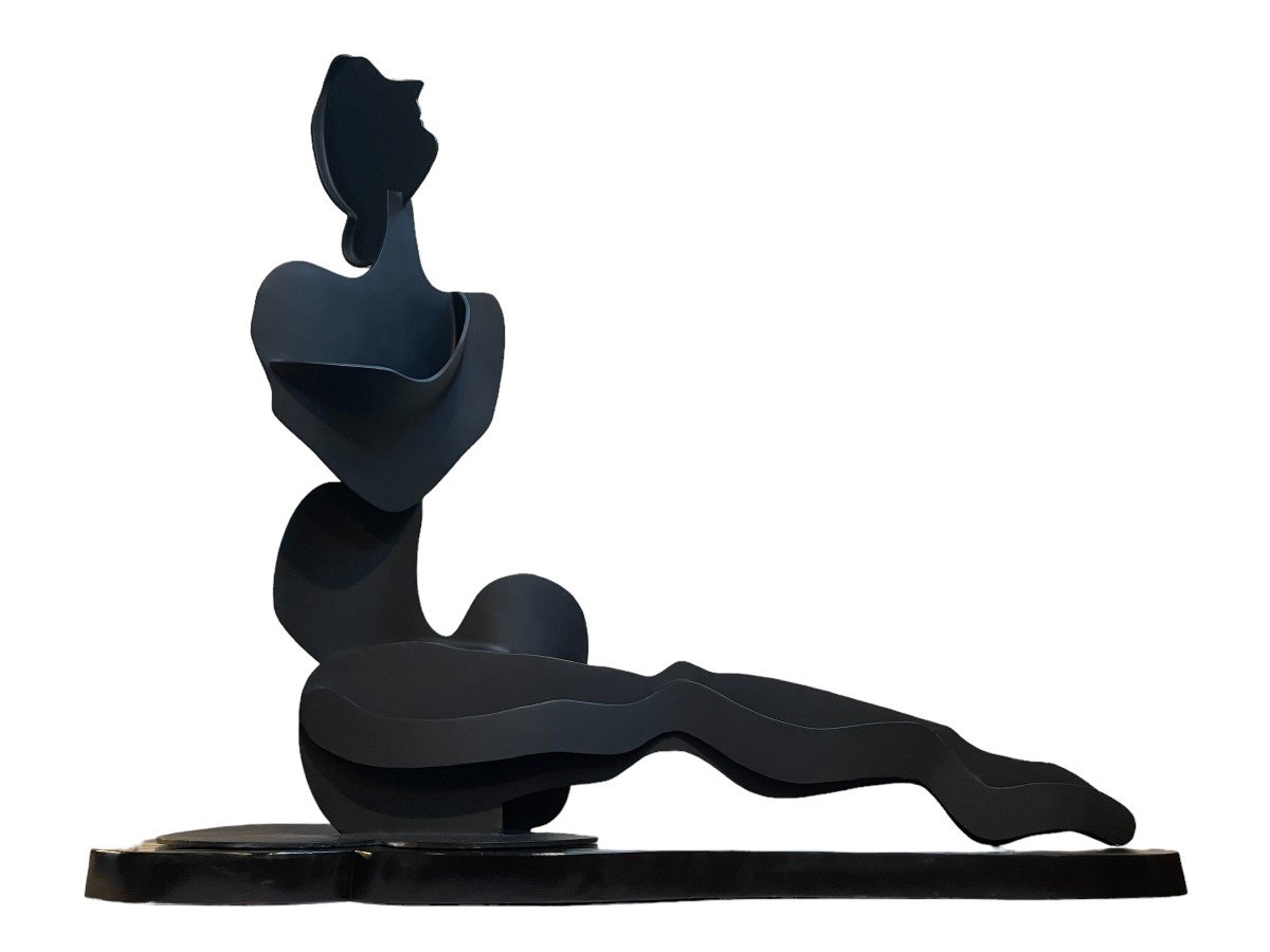 Sculpture "posing Lady" En Métal Noir 20ème.-photo-8