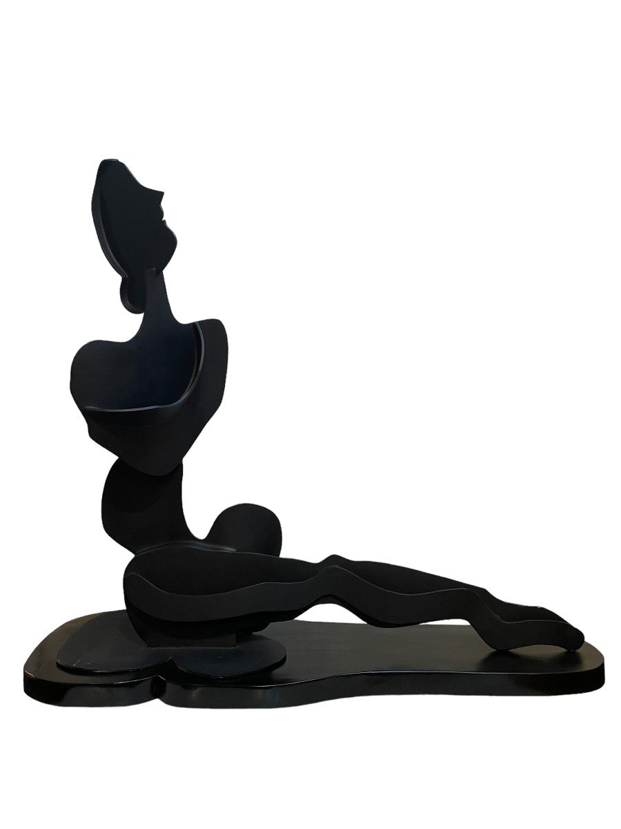 Sculpture "posing Lady" En Métal Noir 20ème.