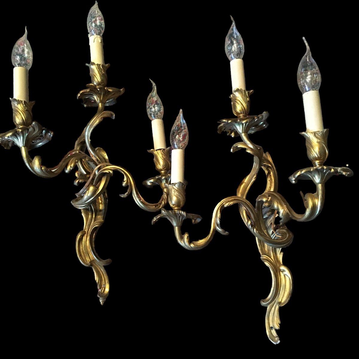 Pair Of Louis XV Style Three-light  Wall Lights (62 Cm).-photo-2