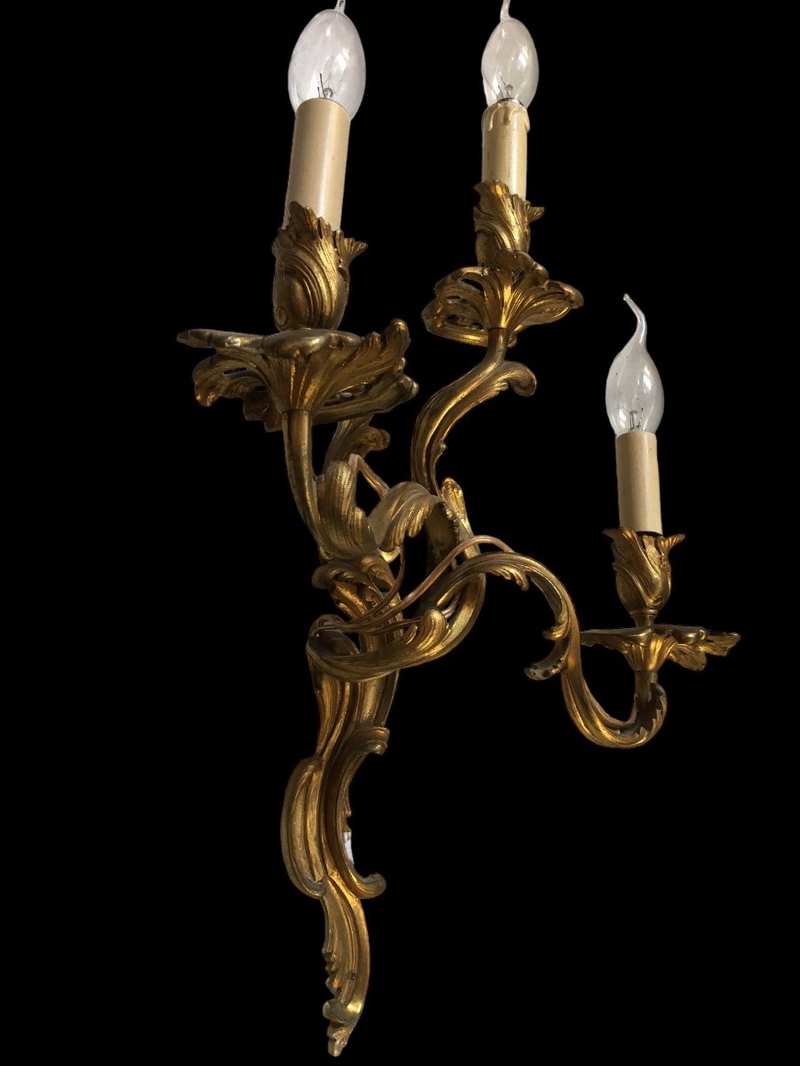 Pair Of Louis XV Style Three-light  Wall Lights (62 Cm).-photo-8