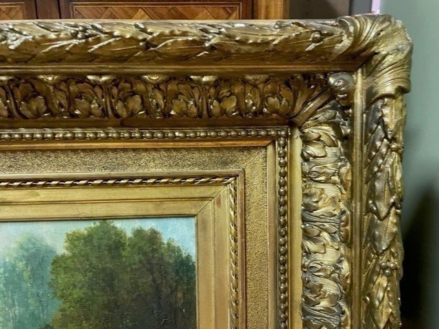 Romantic Painting "nobleman In The Castle Garden" Oil On Canvas 19thc.-photo-3