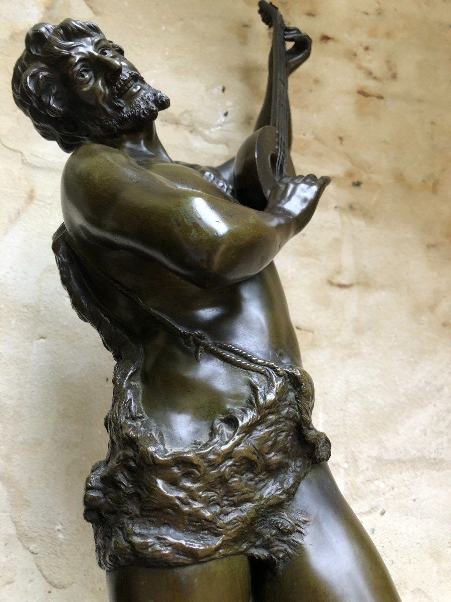 Grande Sculpture En Bronze " Homme Musicien " Signé Rousseau, 19ème.-photo-4