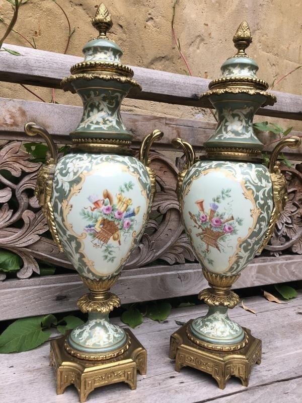 Pair Of Porcelain And Gilt Bronze Vases Early 20th Century.