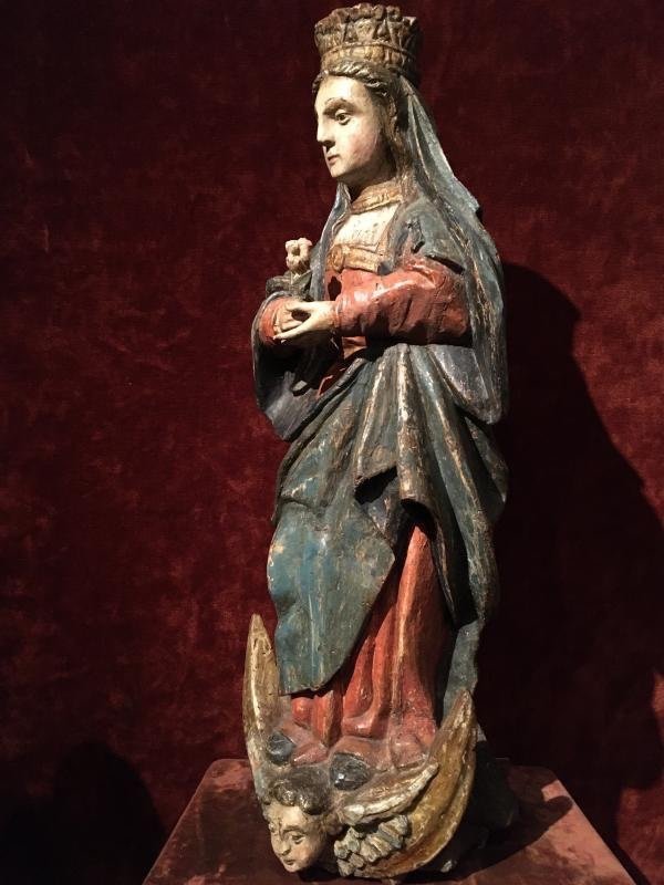 Sculpture In Polychromed Walnut Wood Around 1600, Height 69 Cm.-photo-2