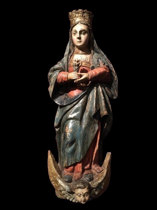 Sculpture In Polychromed Walnut Wood Around 1600, Height 69 Cm.-photo-8