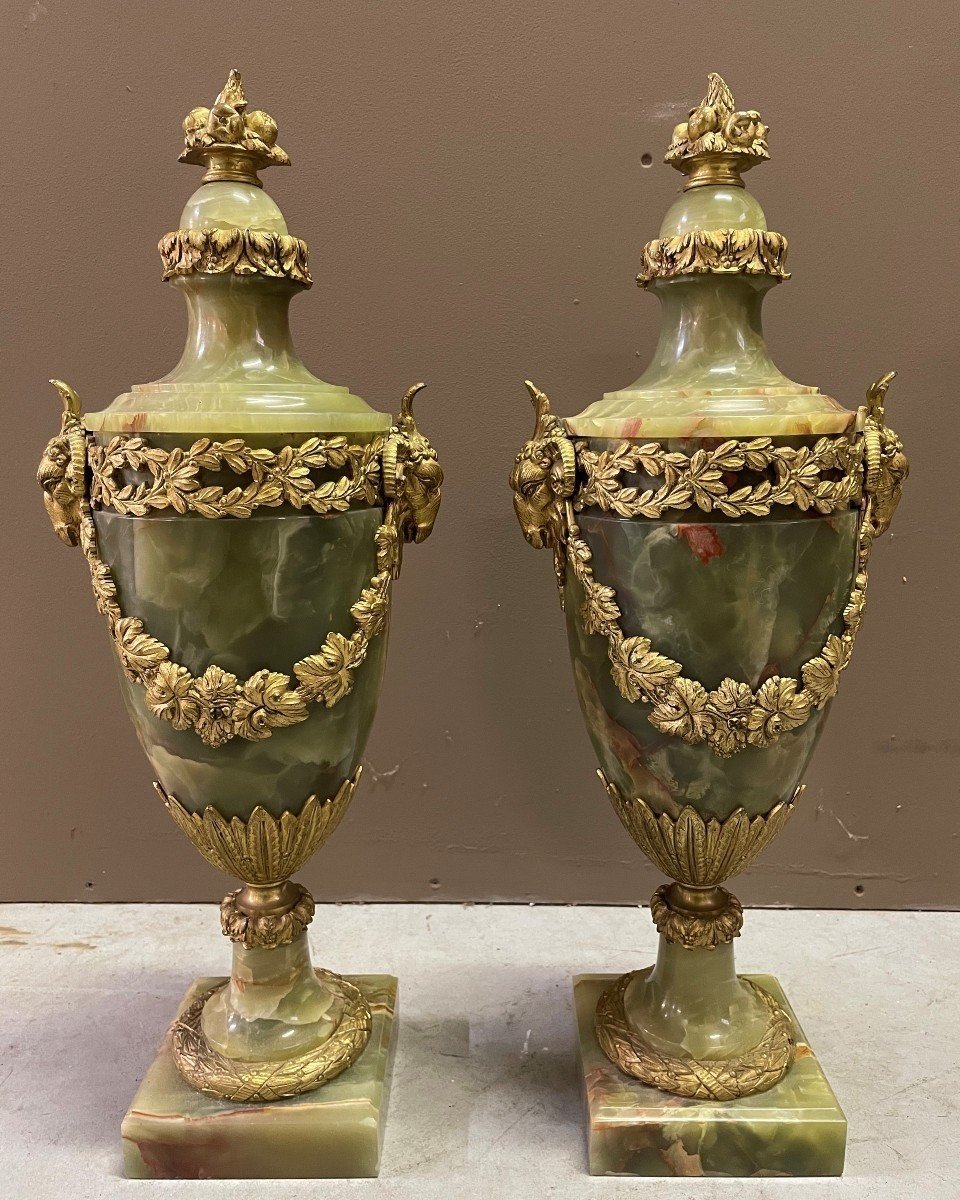 Pair Of Large Cassolettes In Onyx And Gilt Bronze 19thc.-photo-4