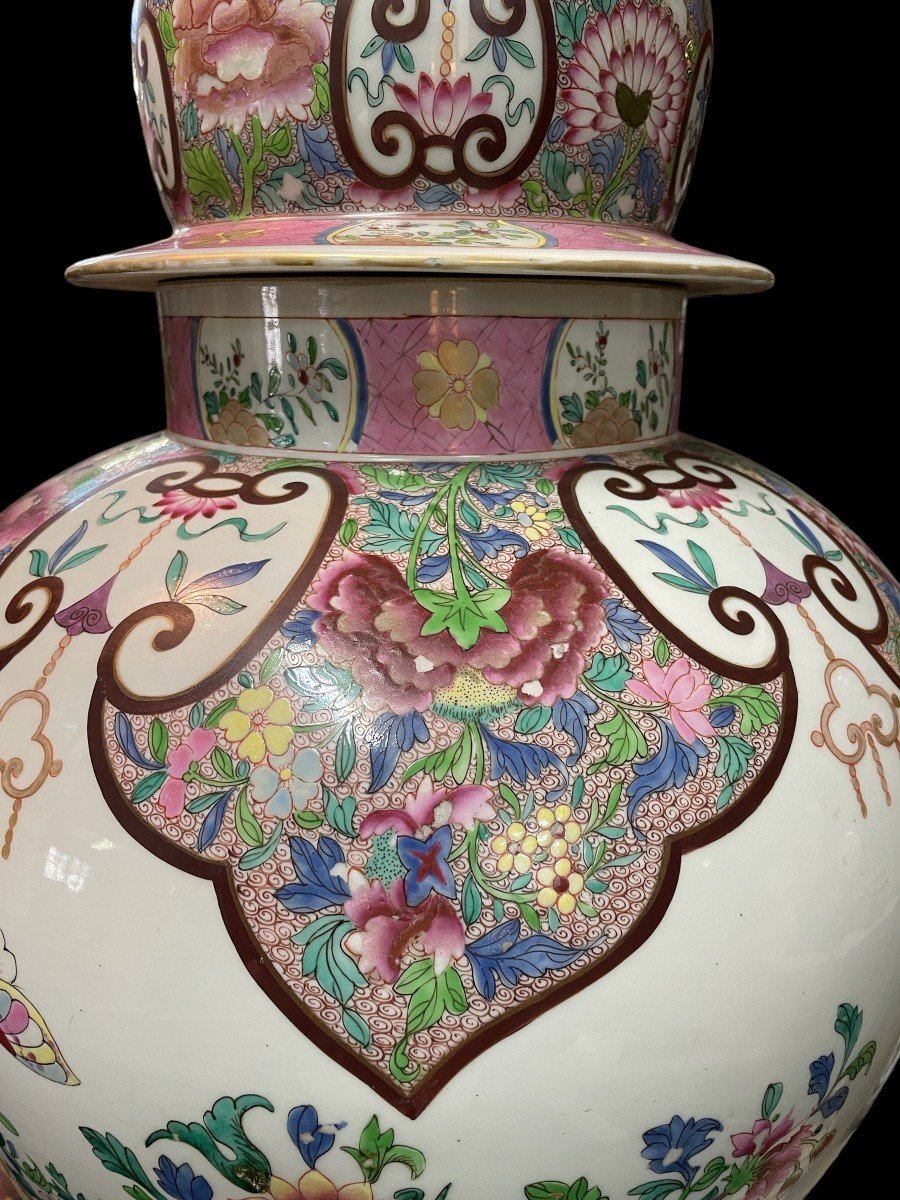 Very Large Lidded Vase 95cm Famille Rose Style, Samson, France, 19thc.-photo-3