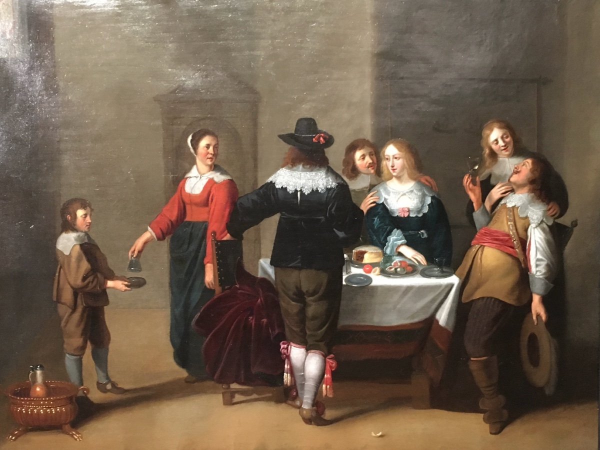 Une Joyeuse Compagnie. Peintre C.j. Van Der Laemen (1606_1651) -photo-2