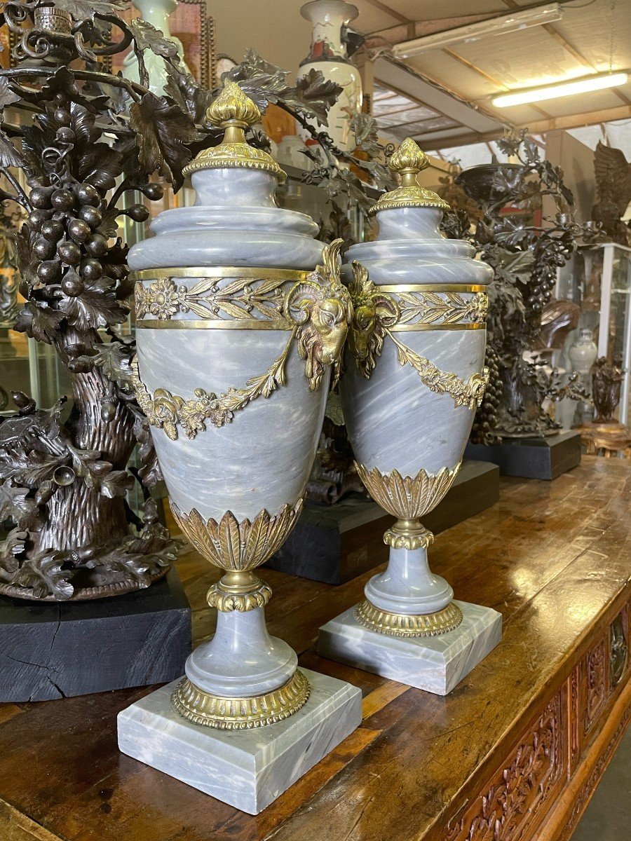 Pair Of Large Casollettes In Gray Marble/bronze  19thc.-photo-3