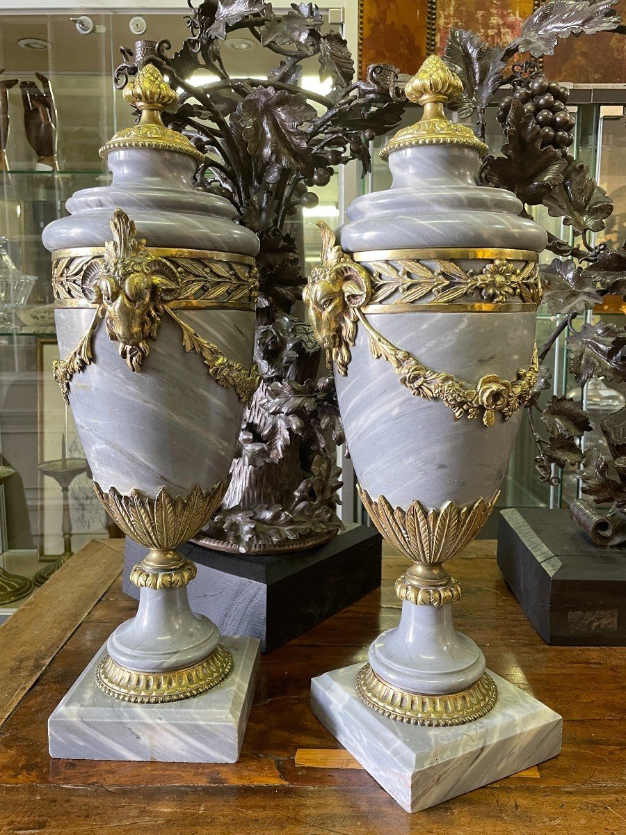 Pair Of Large Casollettes In Gray Marble/bronze  19thc.-photo-6