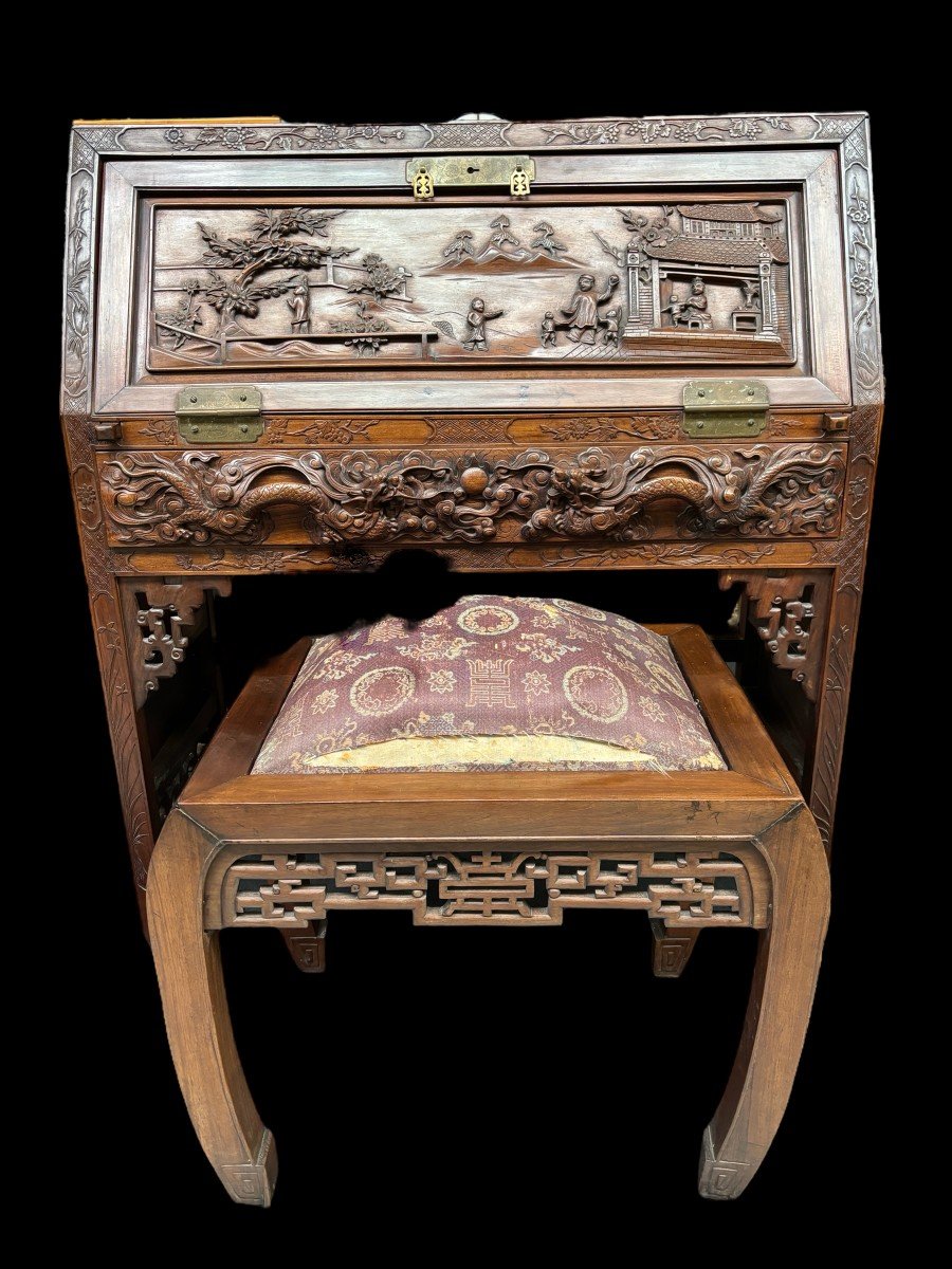 Charming Desk / Secretary With Pouf, China Around 1900 -photo-2