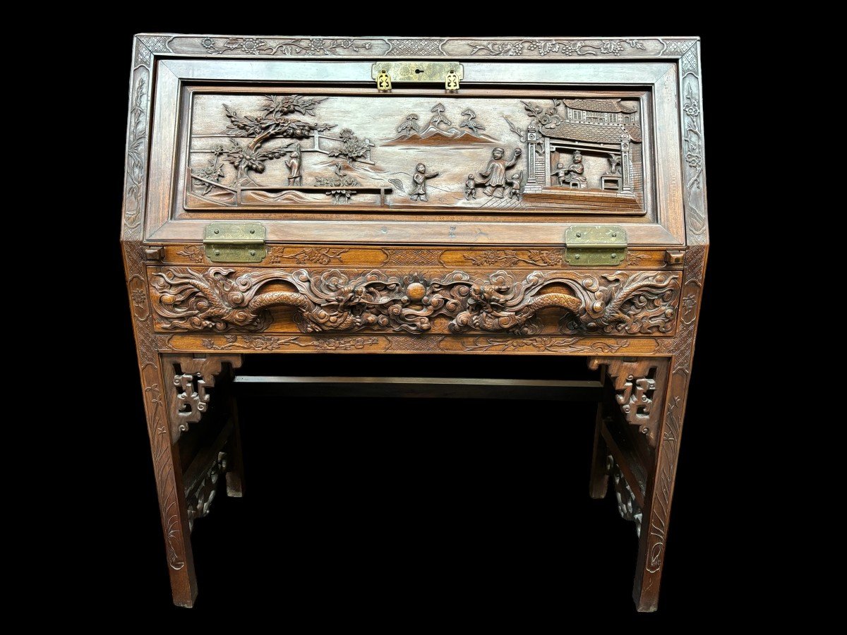 Charming Desk / Secretary With Pouf, China Around 1900 -photo-4