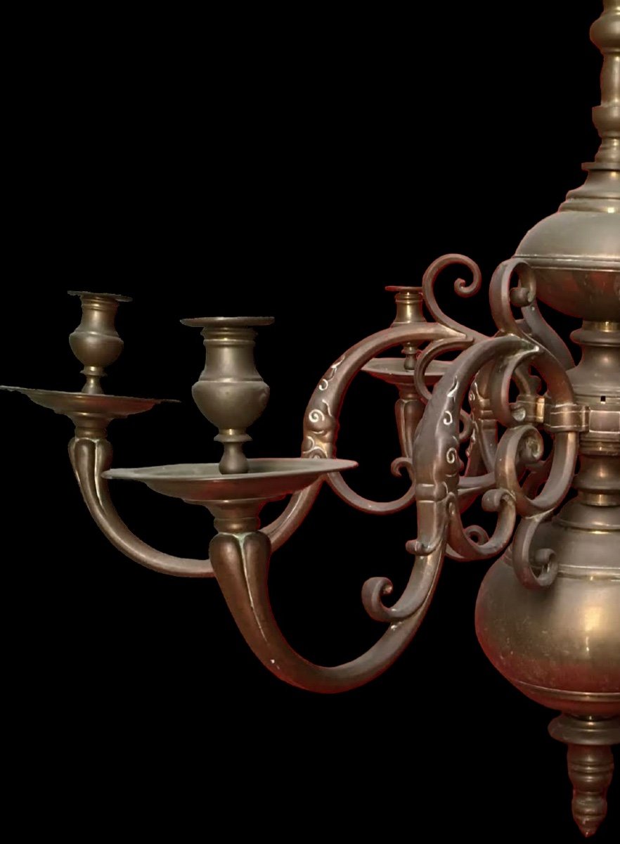 Large Bronze Candle Chandelier, Heavy 65 Kg -photo-3