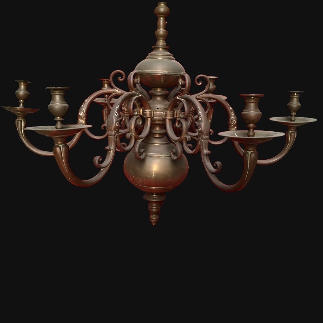 Large Bronze Candle Chandelier, Heavy 65 Kg -photo-4