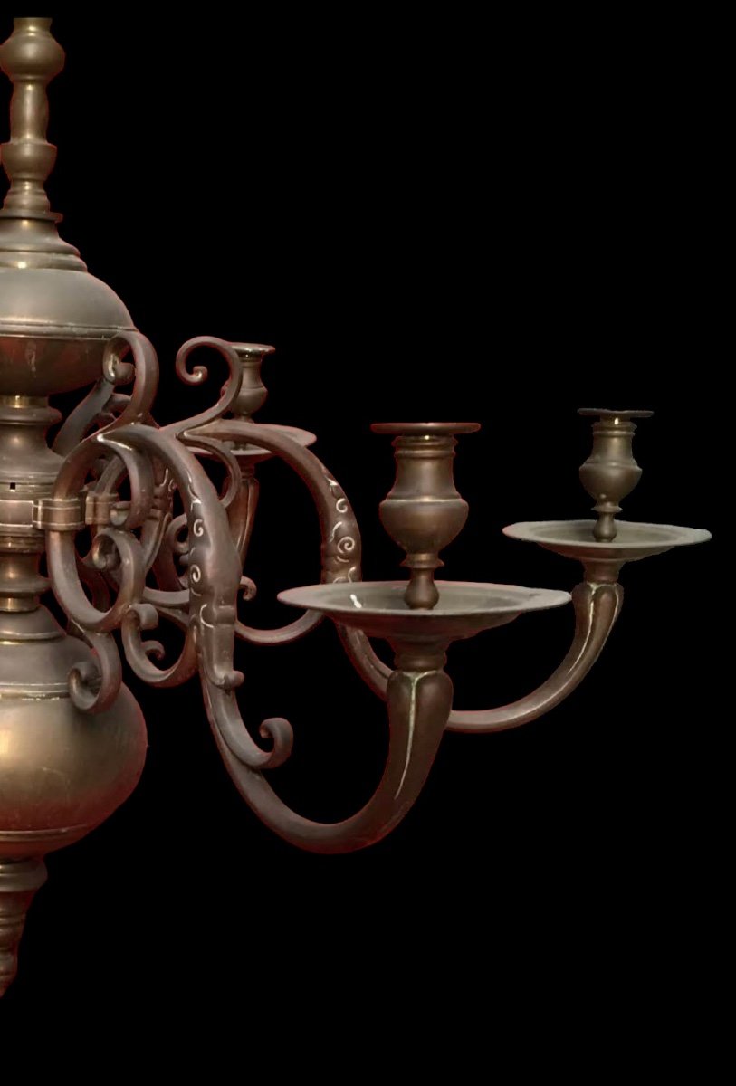 Large Bronze Candle Chandelier, Heavy 65 Kg -photo-5