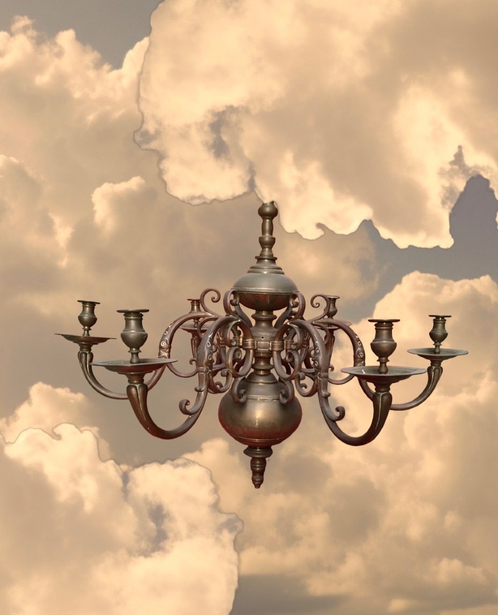 Large Bronze Candle Chandelier, Heavy 65 Kg 