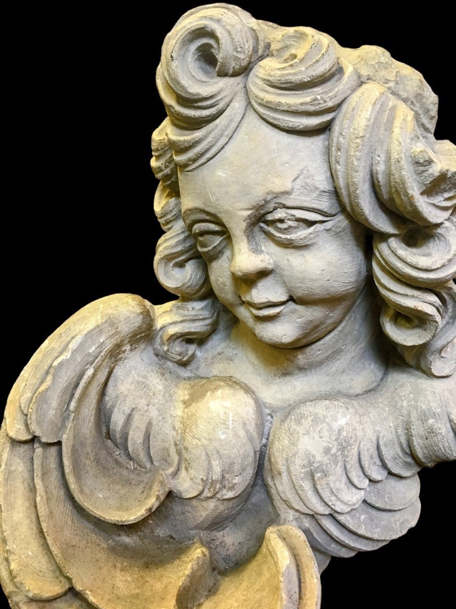 2 Magnificent Sculpted Angel Heads 17th Century 84 And 80 Cm -photo-4