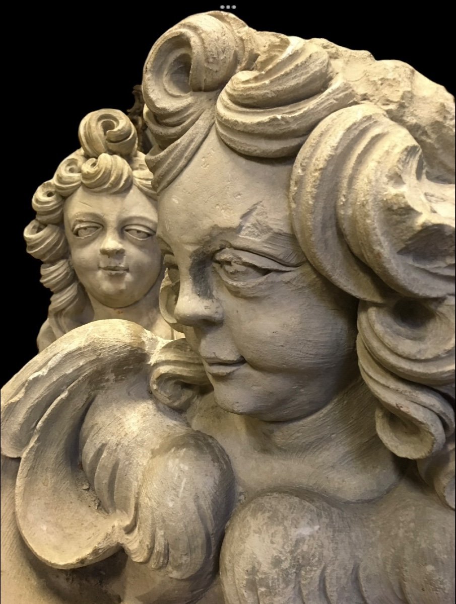 2 Magnificent Sculpted Angel Heads 17th Century 84 And 80 Cm -photo-1