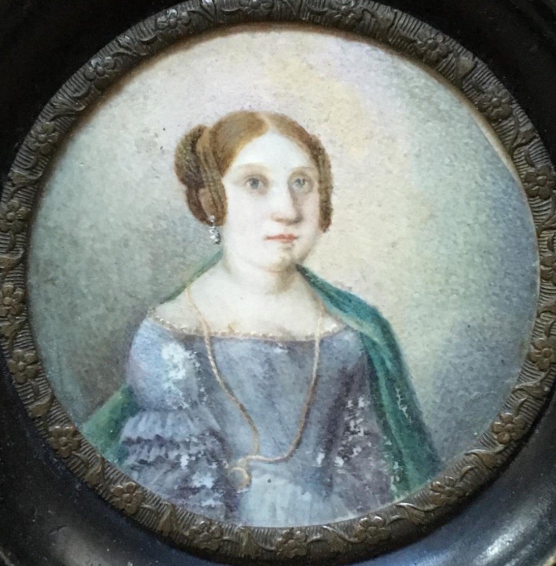 19th Century Miniature Painting, Diameter 6 Cm. -photo-1