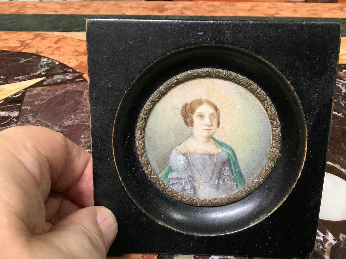 19th Century Miniature Painting, Diameter 6 Cm. -photo-6