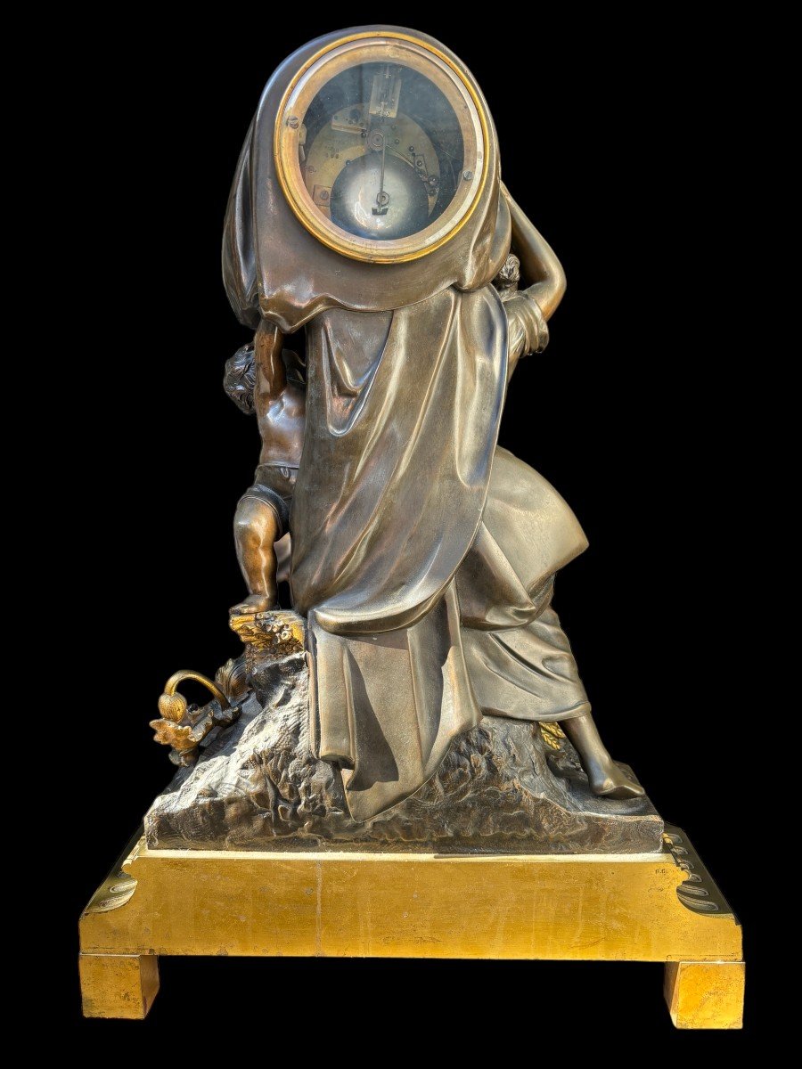 Special Clock "the Grain Harvest" In Patinated/gilded Bronze 19thc.-photo-8
