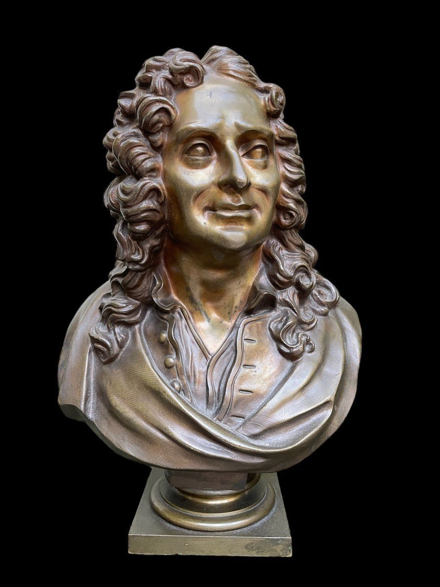 Paire De Bustes De Nobles ( Voltaire & Rousseau ) En Bronze 19ème.-photo-3