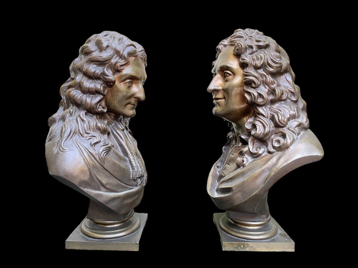Paire De Bustes De Nobles ( Voltaire & Rousseau ) En Bronze 19ème.-photo-5
