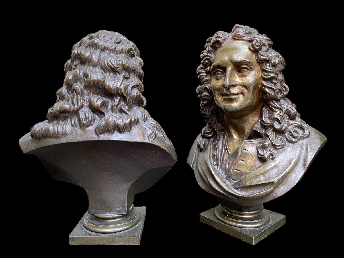 Paire De Bustes De Nobles ( Voltaire & Rousseau ) En Bronze 19ème.-photo-6