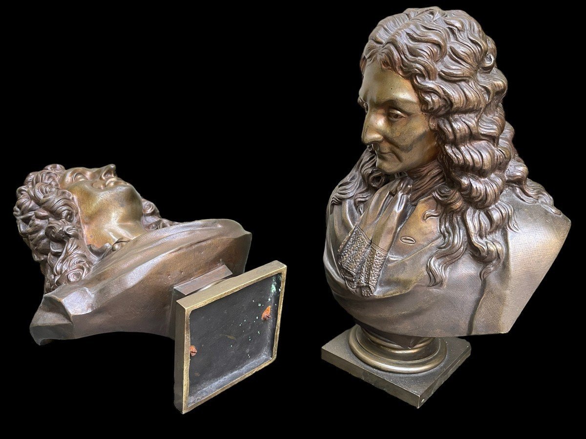 Paire De Bustes De Nobles ( Voltaire & Rousseau ) En Bronze 19ème.-photo-7