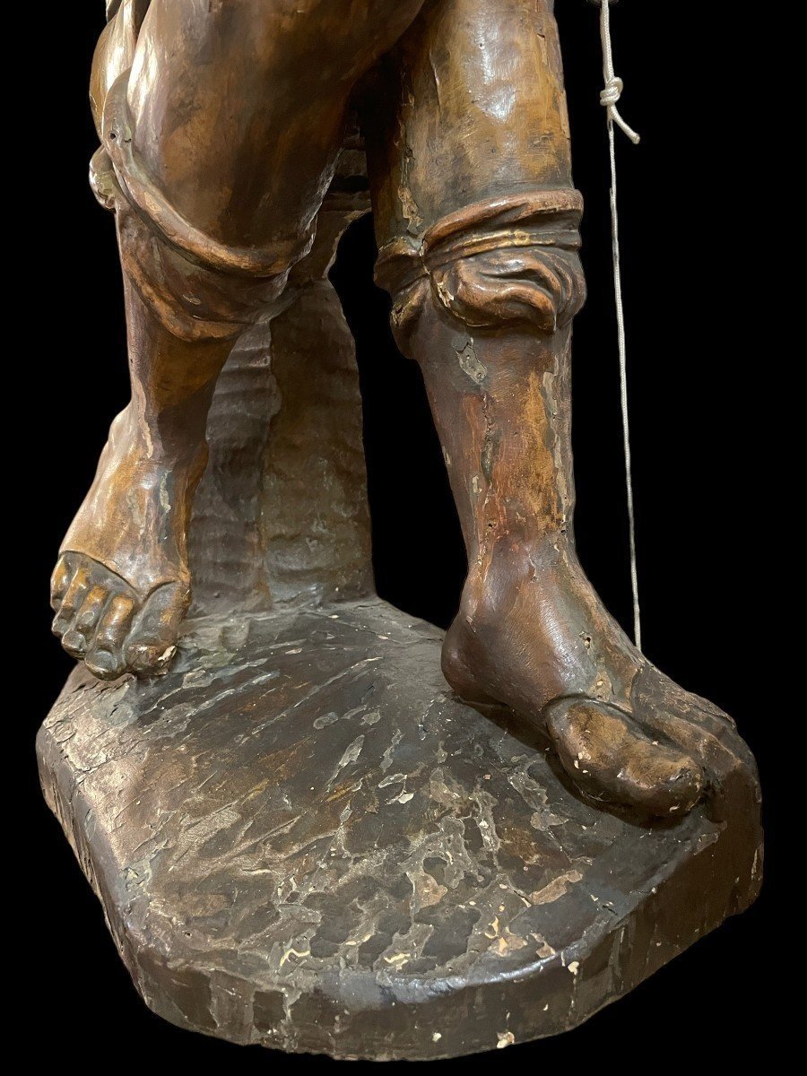 Special Standing Clock With Mechanism And Warrior Statue In Polychrome Wood Late 18th Century.-photo-1