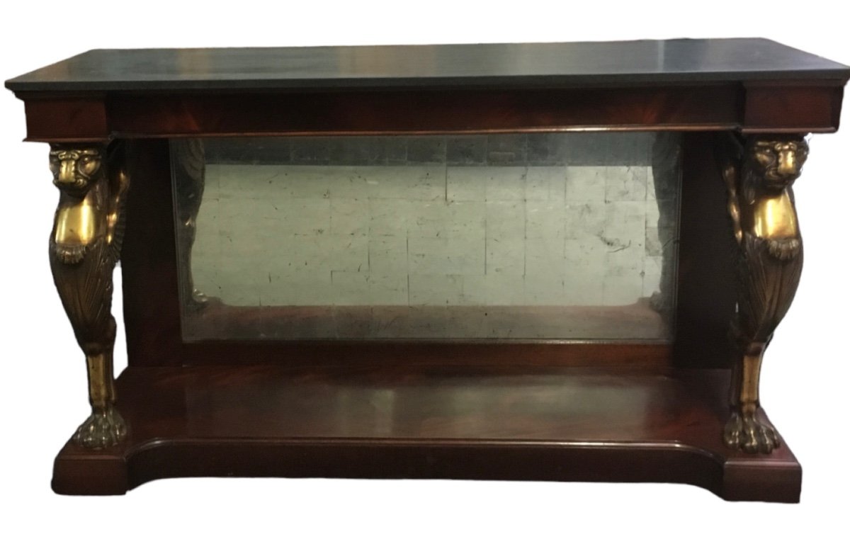 2 Empire Bronze And Mahogany Consoles Marble Top -photo-6