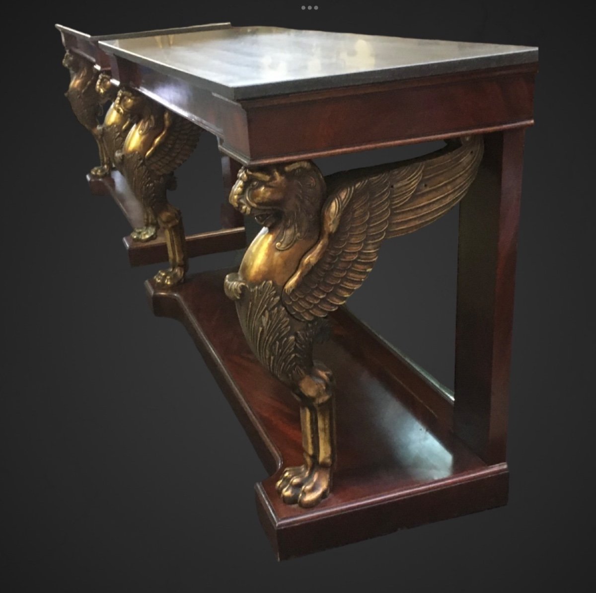 2 Empire Bronze And Mahogany Consoles Marble Top -photo-8
