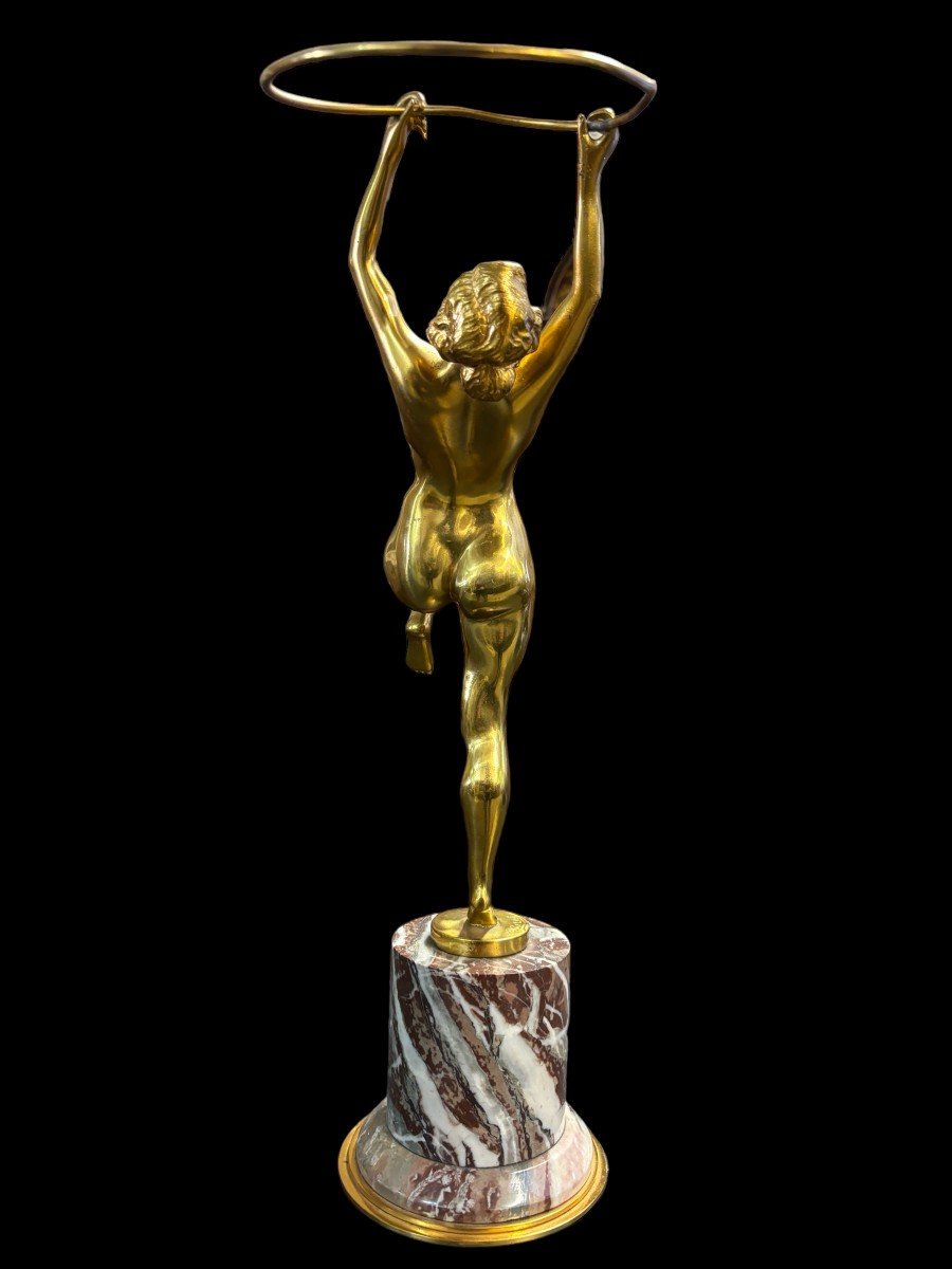 Bronze Sculpture " Woman Dancing With An Hoop " Art Deco -photo-4