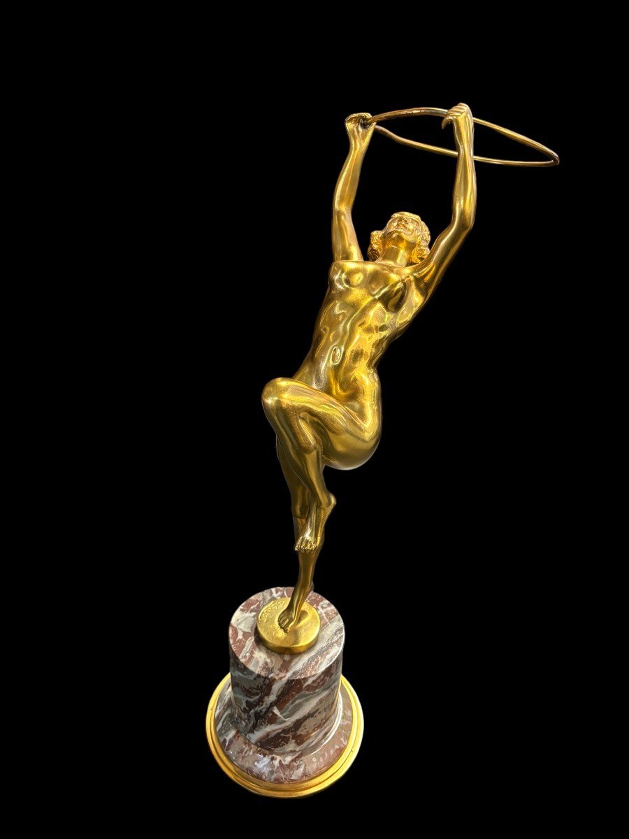 Bronze Sculpture " Woman Dancing With An Hoop " Art Deco -photo-3