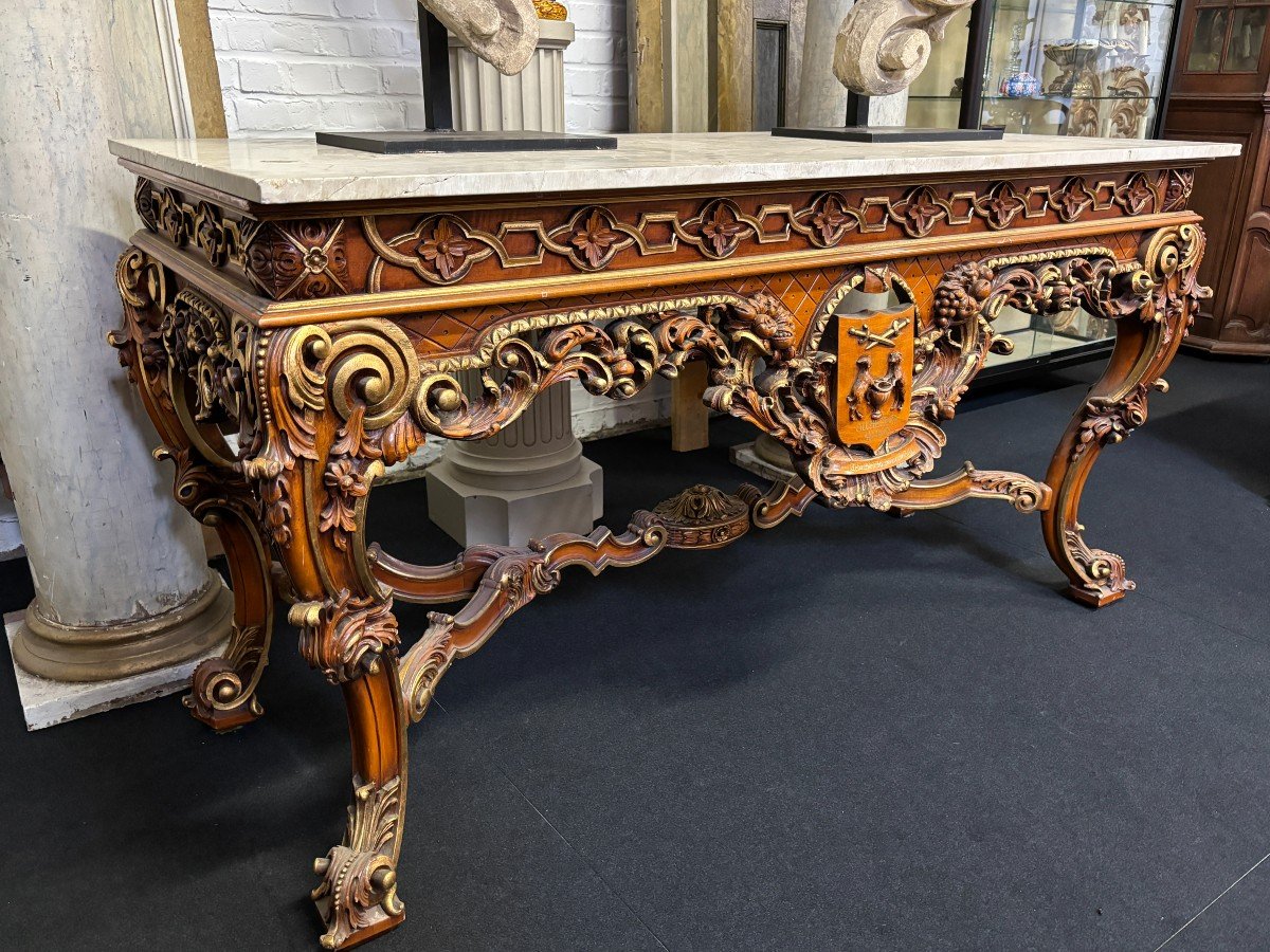 Large Decorative Console In Carved Wood 20thc.-photo-2