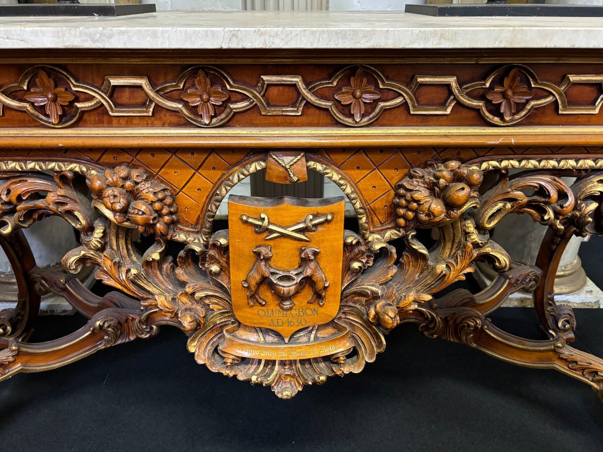Large Decorative Console In Carved Wood 20thc.-photo-4