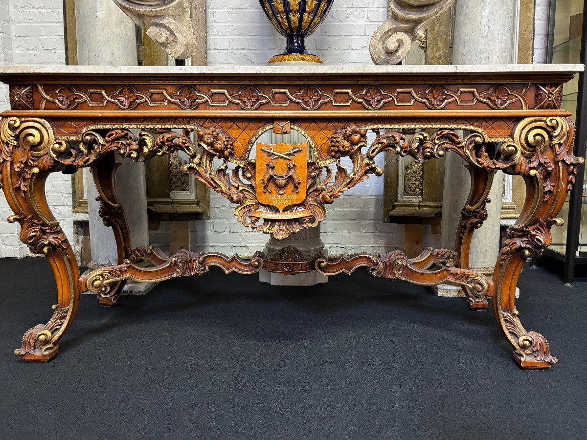 Large Decorative Console In Carved Wood 20thc.