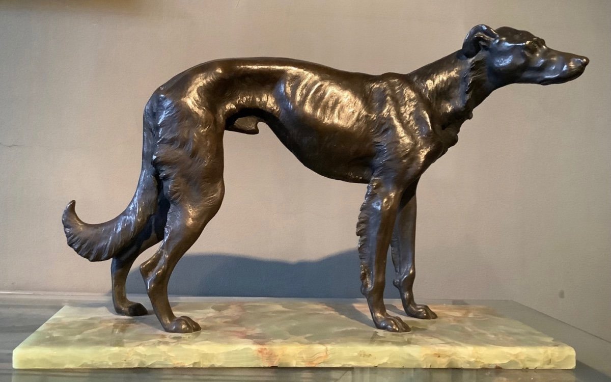 Bronze Greyhound From The 1930s Width 40cm -photo-8